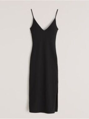 Abercrombie & Fitch Black Stretchy Midi Dress Medium Side Slit